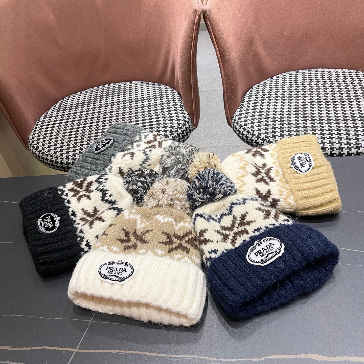 PRA 25 FAIR ISLE JACQUARD WOOL KNITTED WHITE HAT 822422