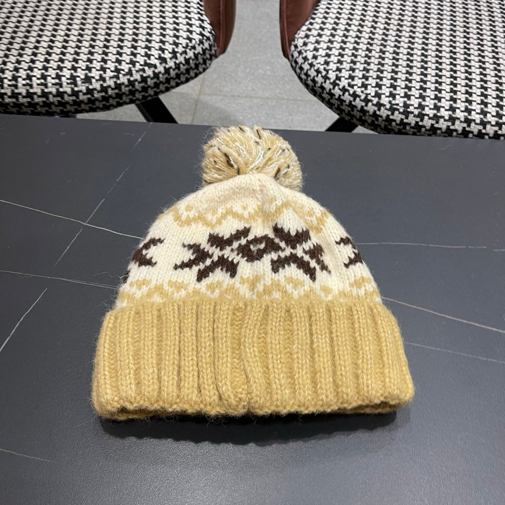 PRA 25 FAIR ISLE JACQUARD WOOL KNITTED BROWN HAT 822425
