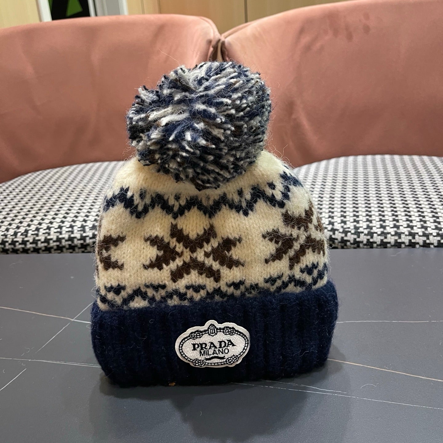 PRA 25 FAIR ISLE JACQUARD WOOL KNITTED BLUE HAT 822426