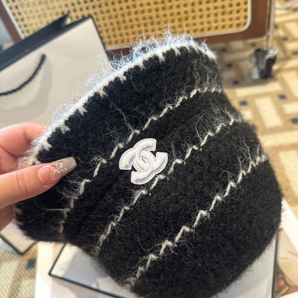 Chanel New Autumn/Winter Wool Blend Knit Bucket Black Hat 960028