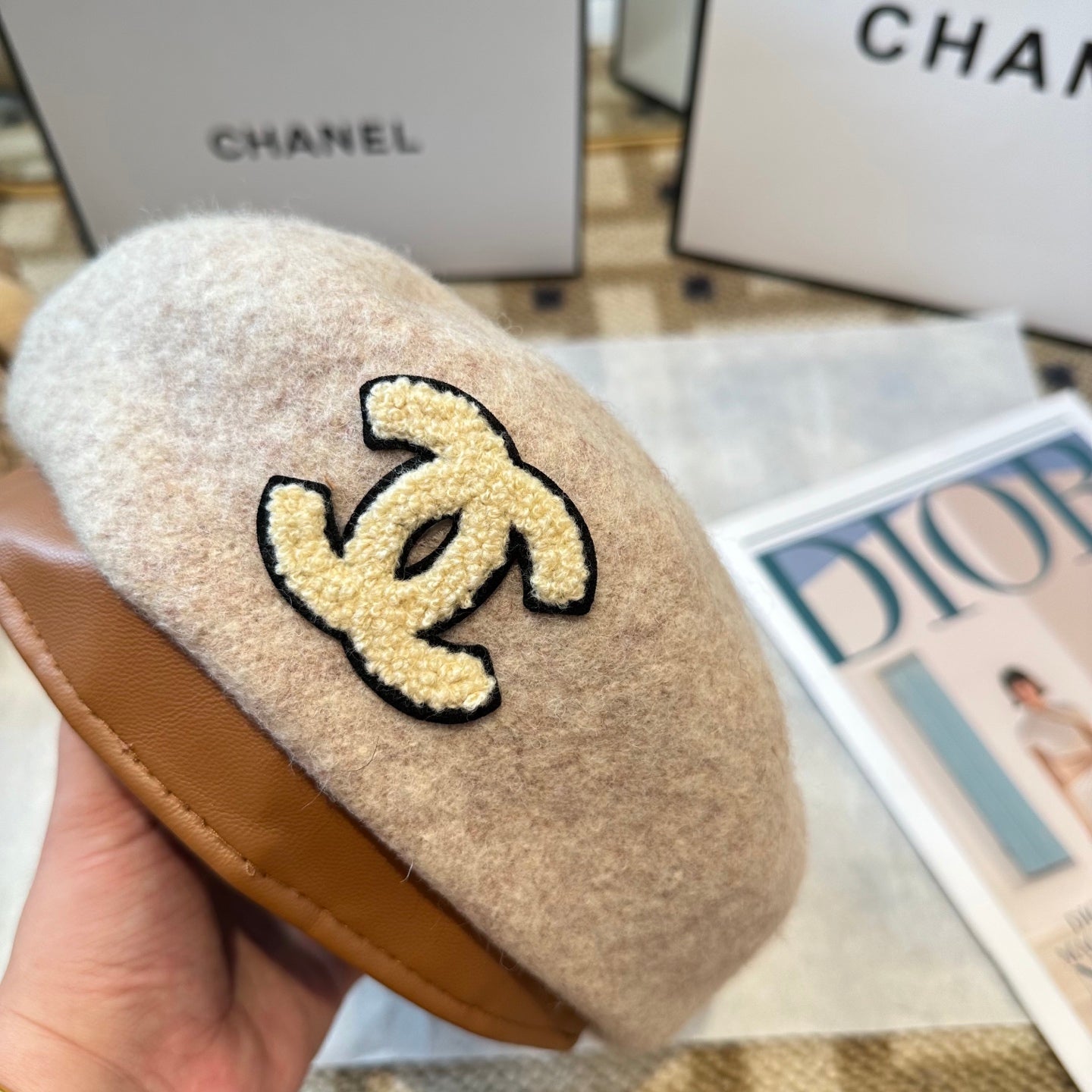 Chanel New Wool Beret Brown 960041