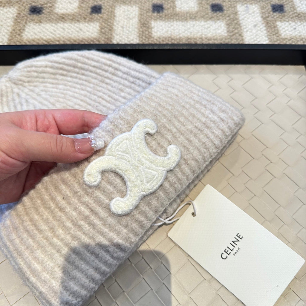 Celine 2025 Fall/Winter New Wool Cream Hat 960099