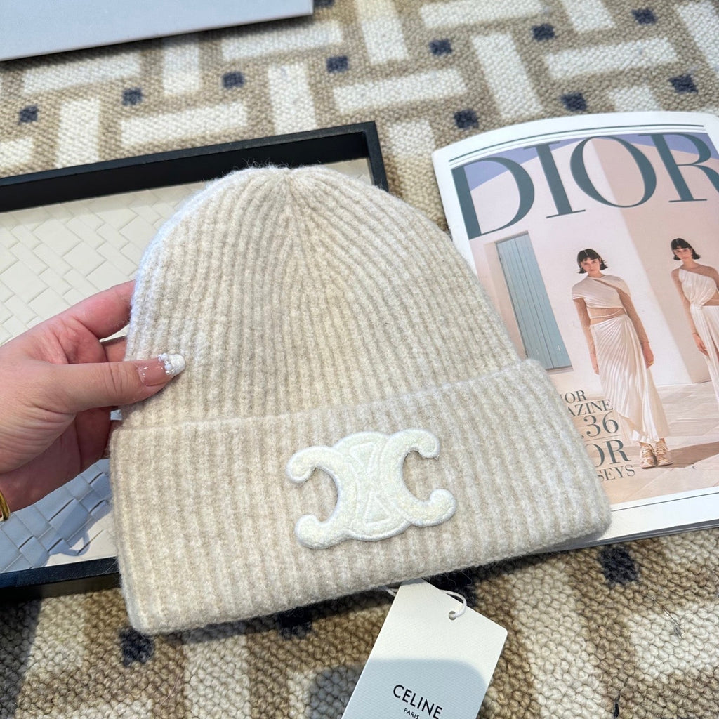 Celine 2025 Fall/Winter New Wool Cream Hat 960099
