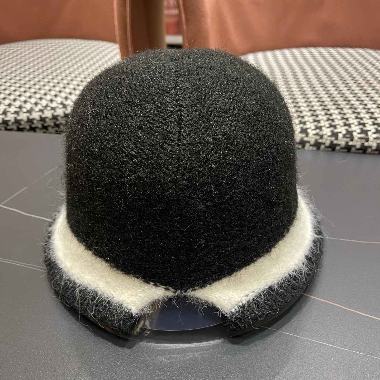 Chanel Women's Plush Bucket Black mix White Hat 980037
