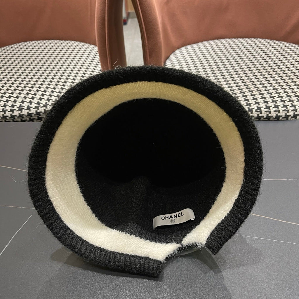 Chanel Women's Plush Bucket Black mix White Hat 980037