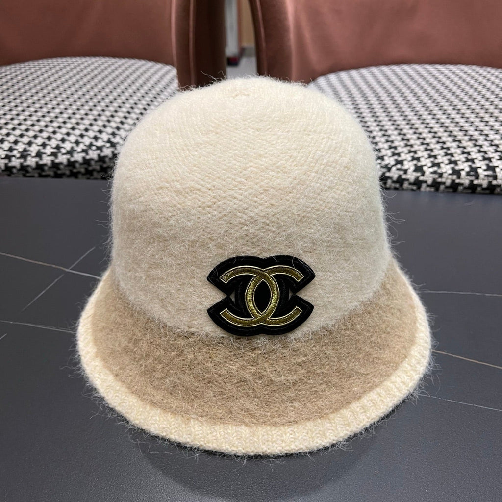 Chanel Women's Plush Bucket Ivory mix Beige Hat 980038