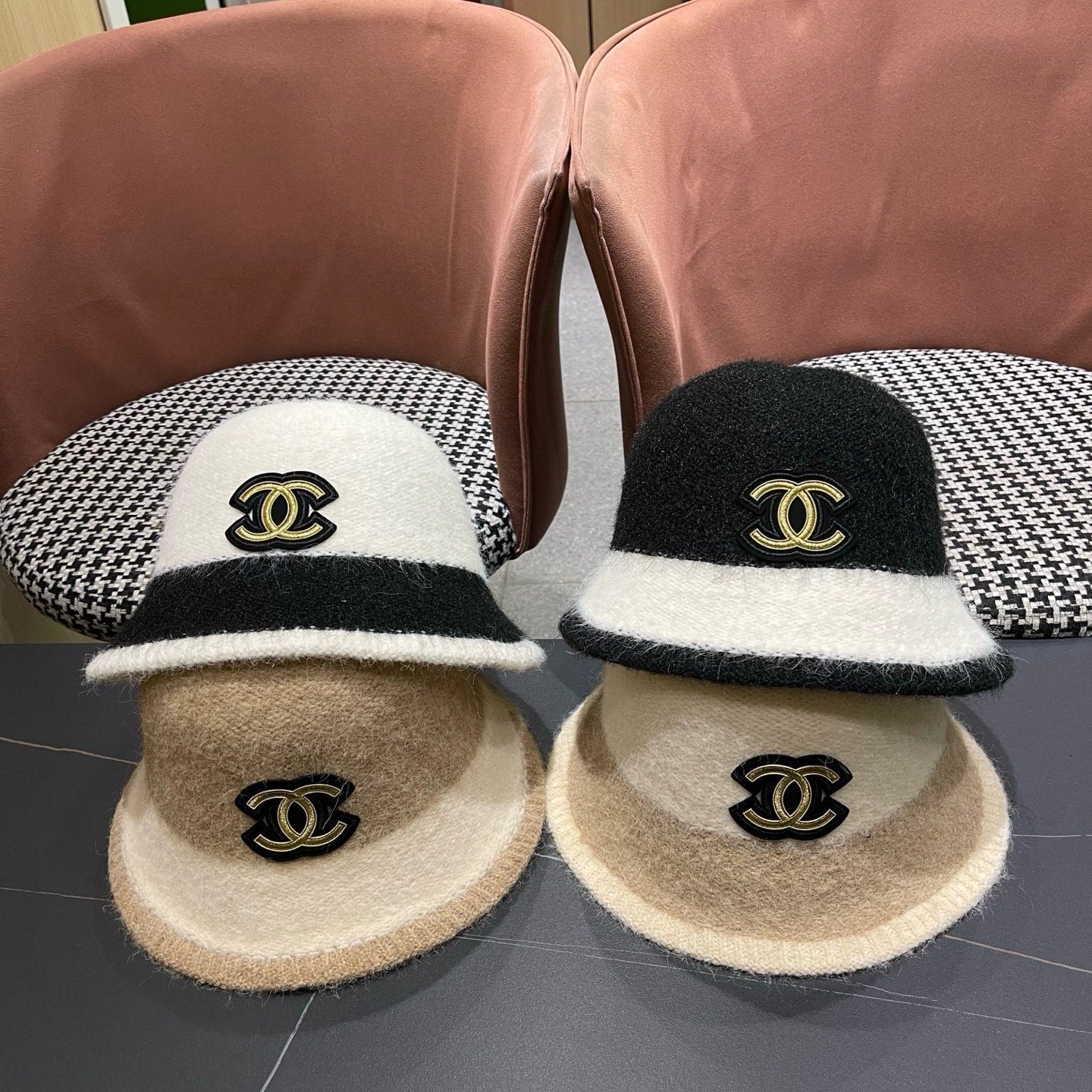 Chanel Women's Plush Bucket Ivory mix Beige Hat 980038