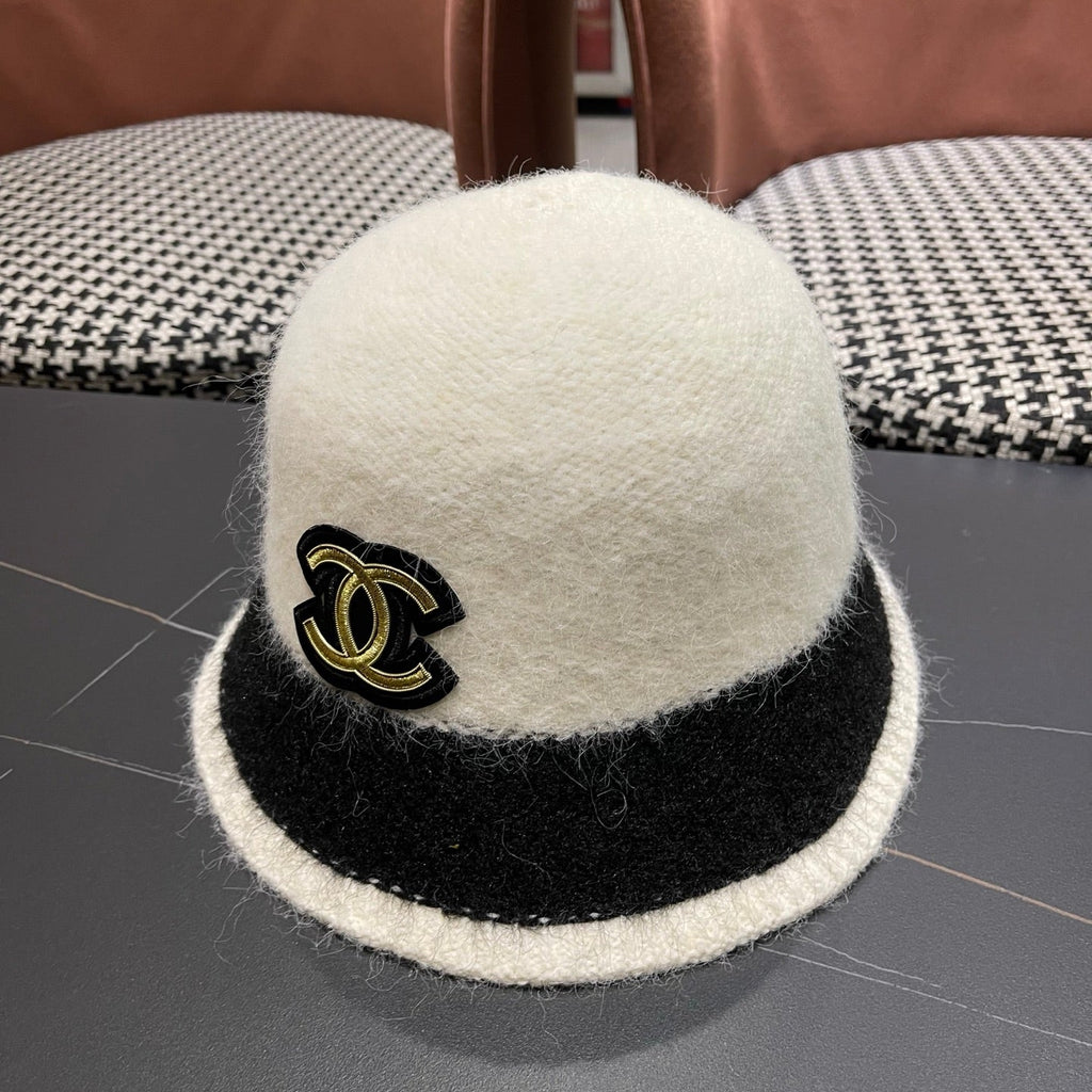 Chanel Women's Plush Bucket White mix Black Hat 980039