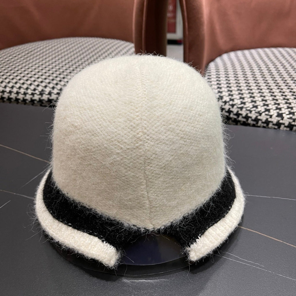 Chanel Women's Plush Bucket White mix Black Hat 980039