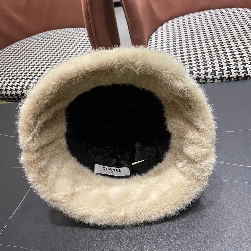 Chanel Korean Style Bucket Hat Black Plush Fleece 979918