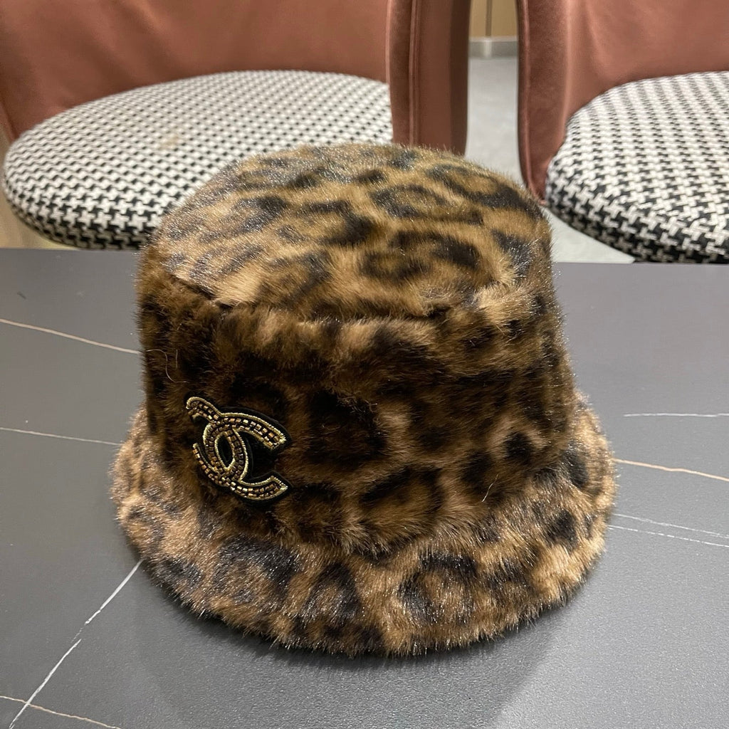 Chanel Korean Style Leopard Print Brown Plush Hat 979912