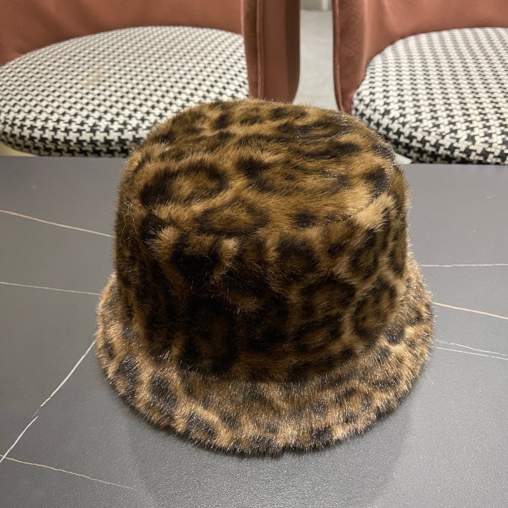 Chanel Korean Style Leopard Print Brown Plush Hat 979912