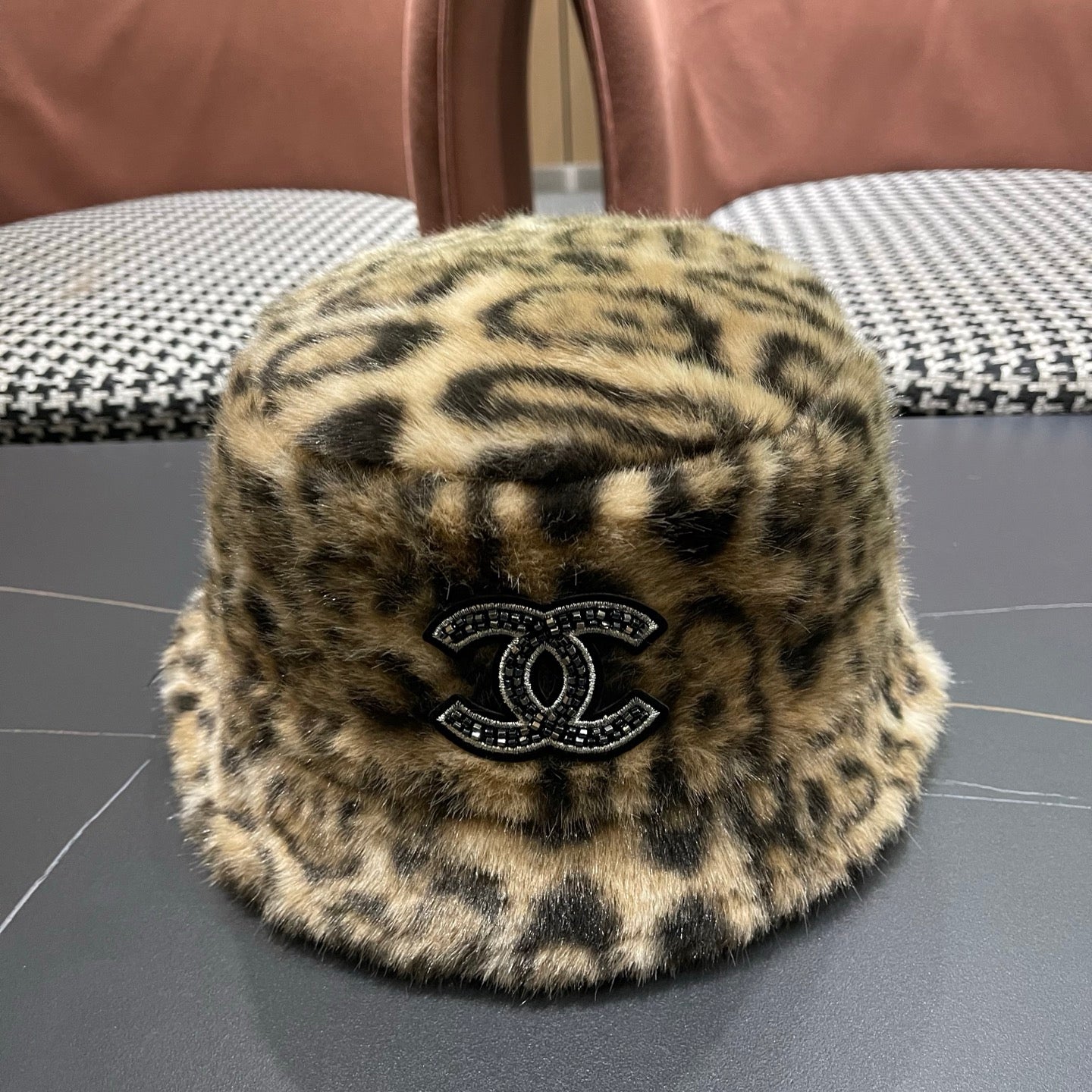 Chanel Korean Style Leopard Print Light Brown Plush Hat 979910