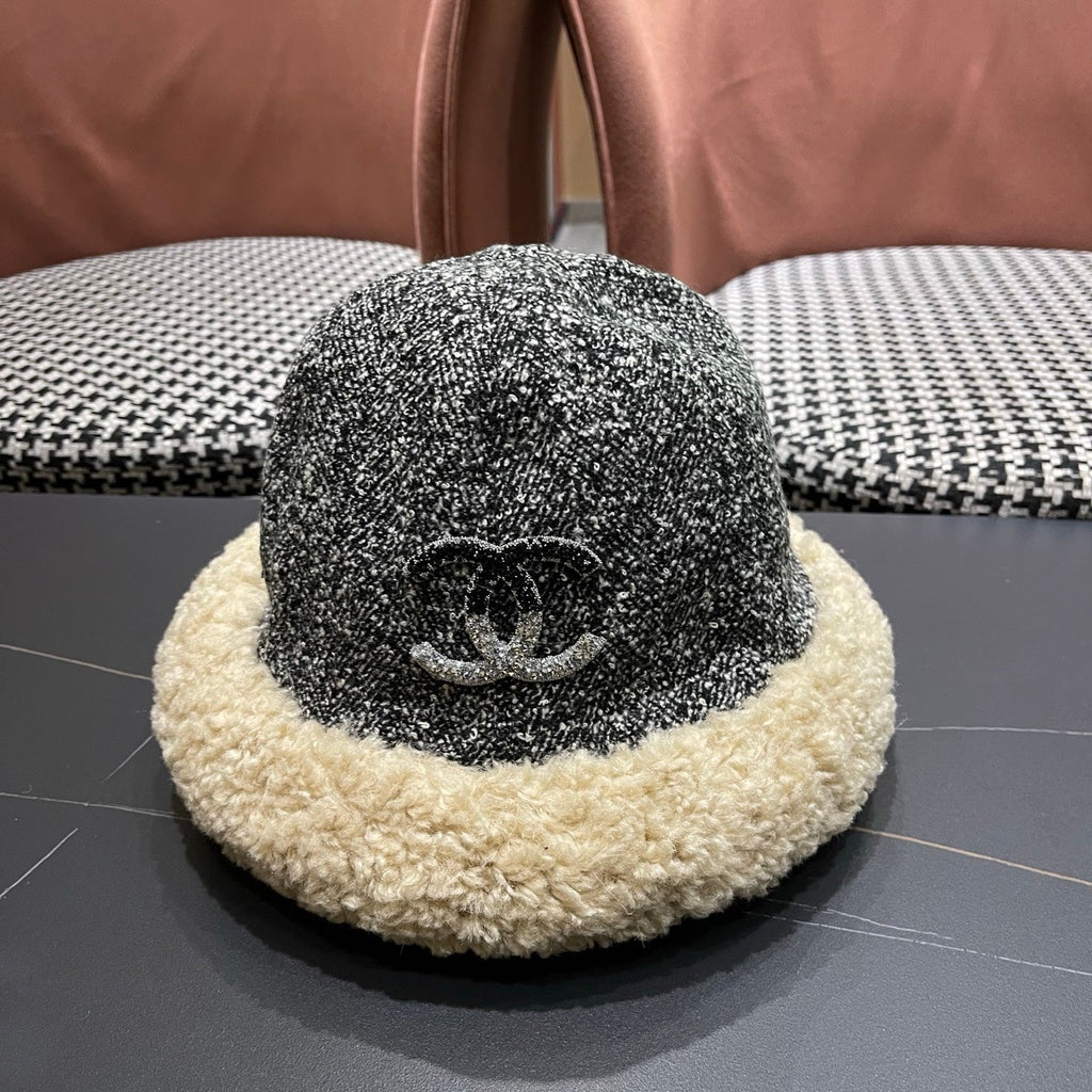Chanel Womens Gray Plush Bucket Hat 979884