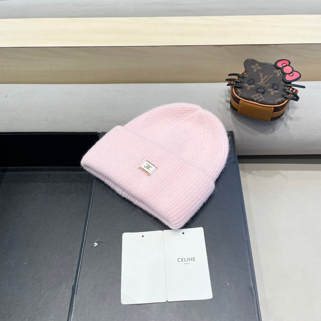 Celine Autumn/Winter New CE Knitted Hat Pink in Wool 980325