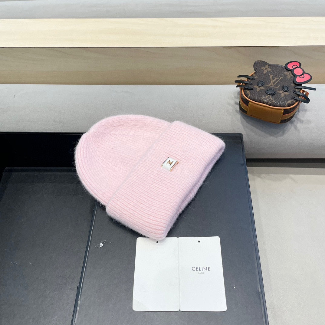 Celine Autumn/Winter New CE Knitted Hat Pink in Wool 980325