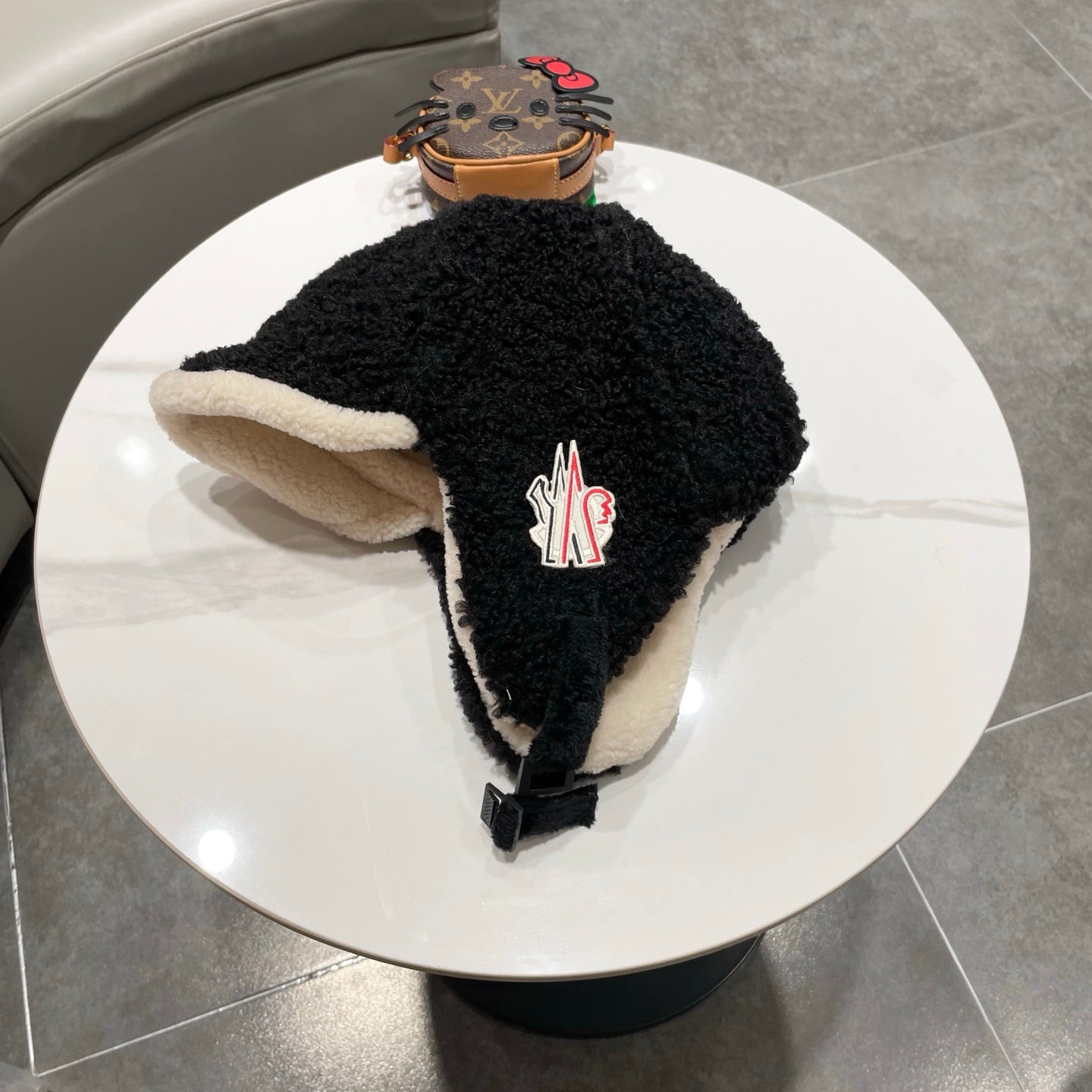 Moncler Winter Lambswool Thickened Earflap Black Hat 980314