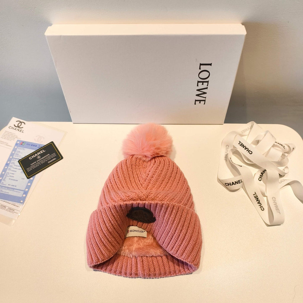 Moncler 2025 Light Pink New Designer Pom-Pom Wool Beanie 980214