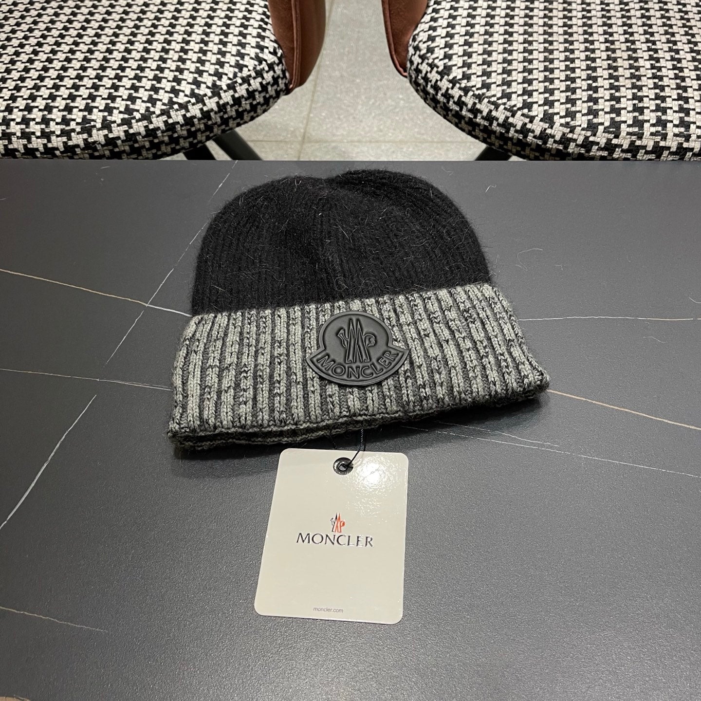 Moncler Korean Style Fleece-Lined Black White Knitted Beanie 980072