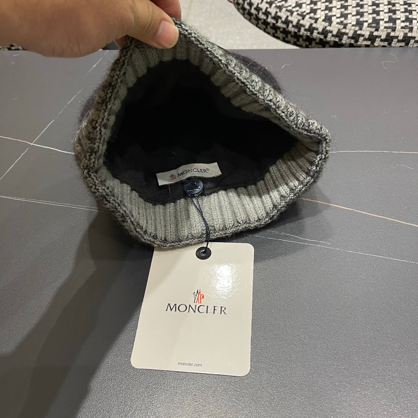 Moncler Korean Style Fleece-Lined Black White Knitted Beanie 980072