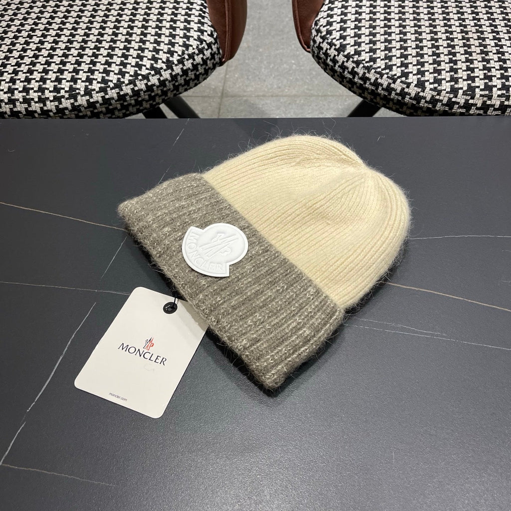 Moncler Korean Style Fleece-Lined Beige mix Grey Knitted Beanie 980073