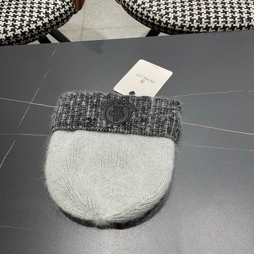 Moncler Korean Style Fleece-Lined Melange Grey Knitted Beanie 980074