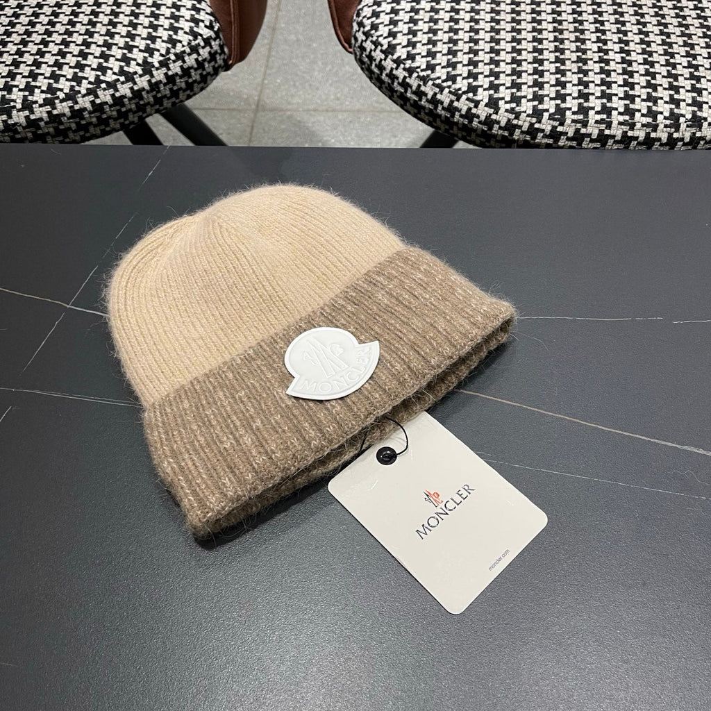 Moncler Korean Style Fleece-Lined Taupe Knitted Beanie 980075