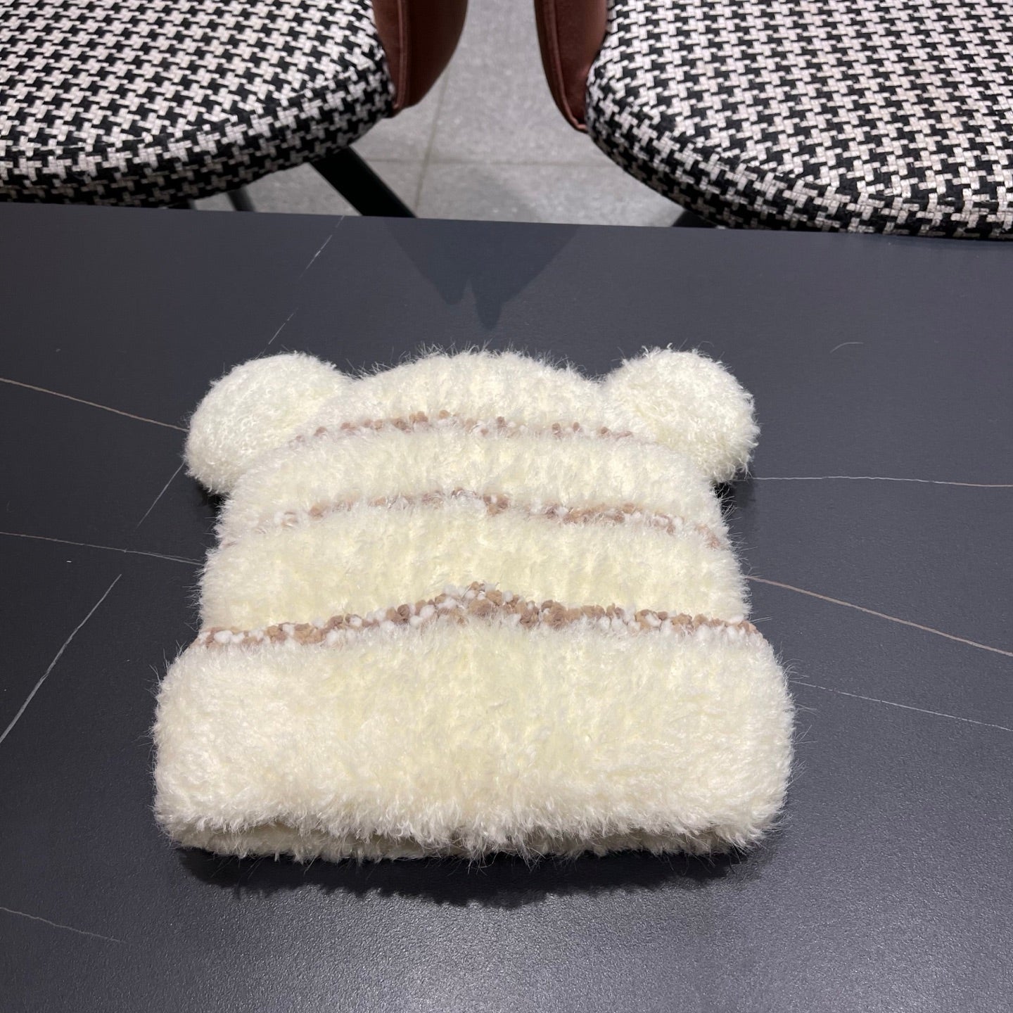 Moncler Cute Bear Fleece-Lined Warm Knitted White Hat 980004