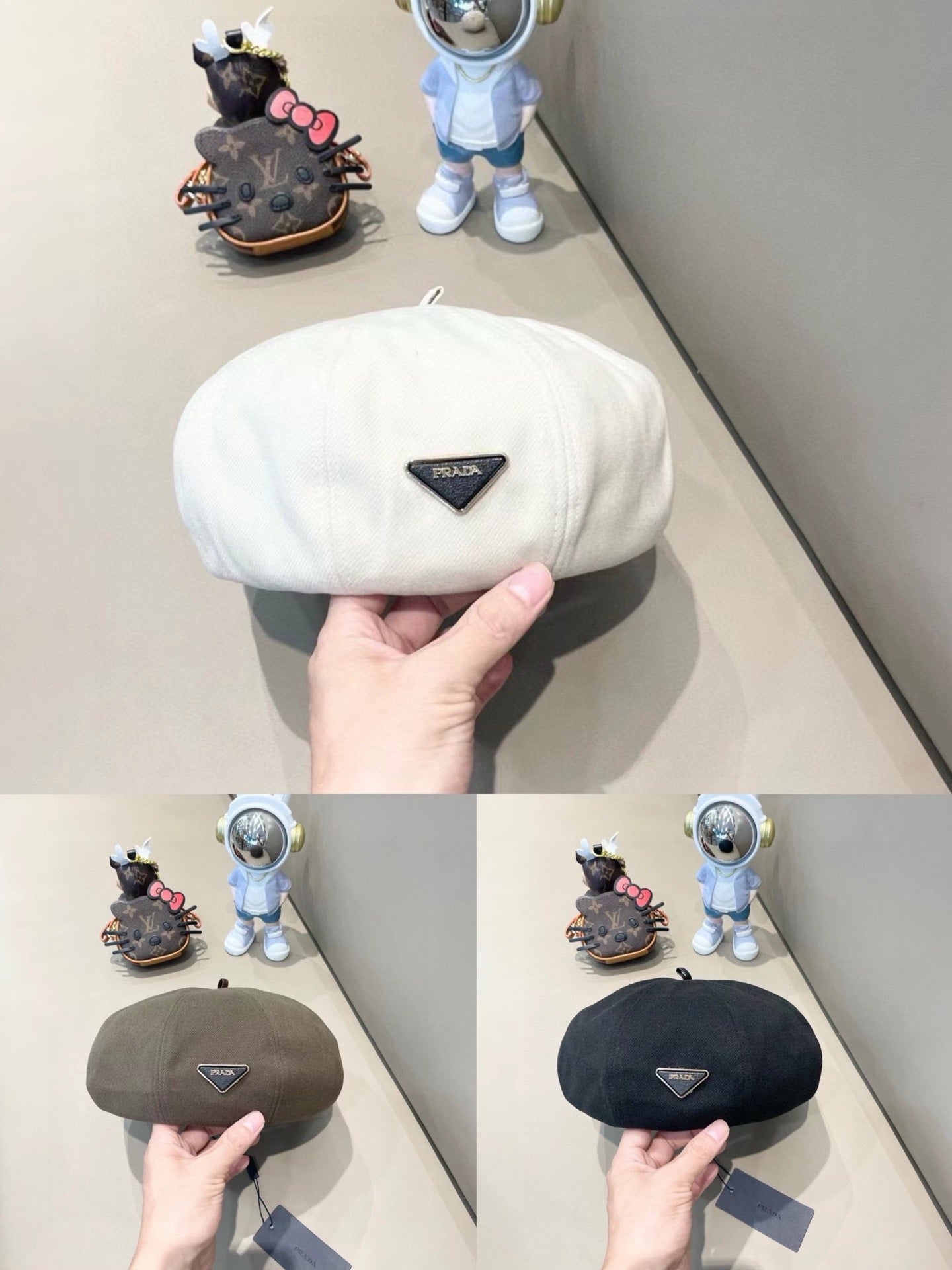 Prada Beret Pumpkin Style Women's White in Canvas 125793