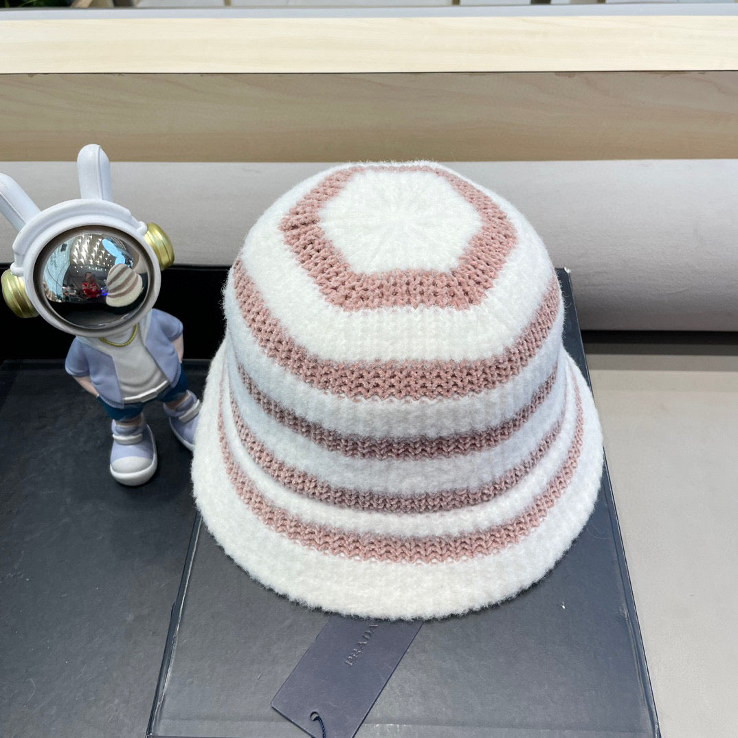 Prada Plush Bucket Hat Pink Knitted Woolen Fabric 125671