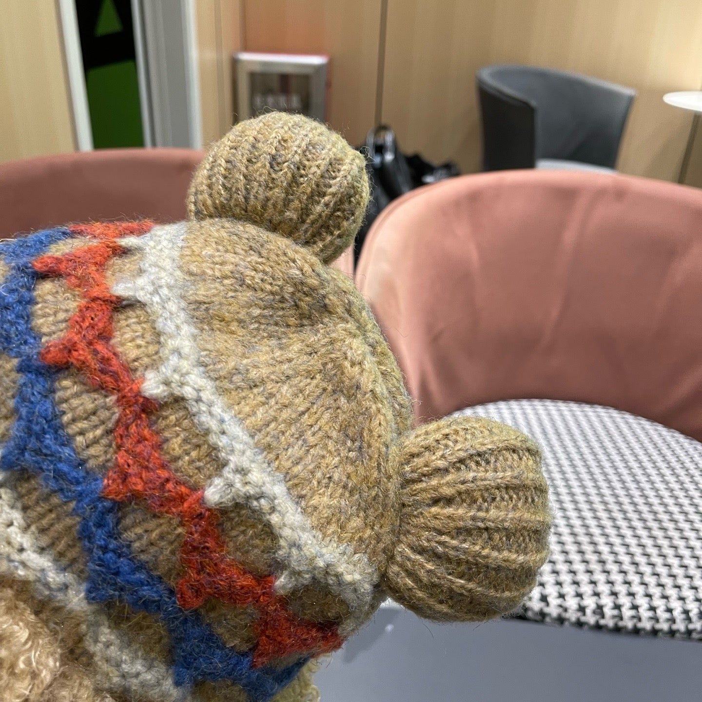 Prada 25 Cute Bear Ears Hat Brown Multicolor Knitted Woolen Fabric 125504