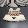 Prada 25 Cute Bear Ears Hat White Multicolor Knitted Woolen Fabric 125503
