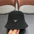 Prada 26 Prada Straw Hat Black Knitted Woolen Fabric 123229