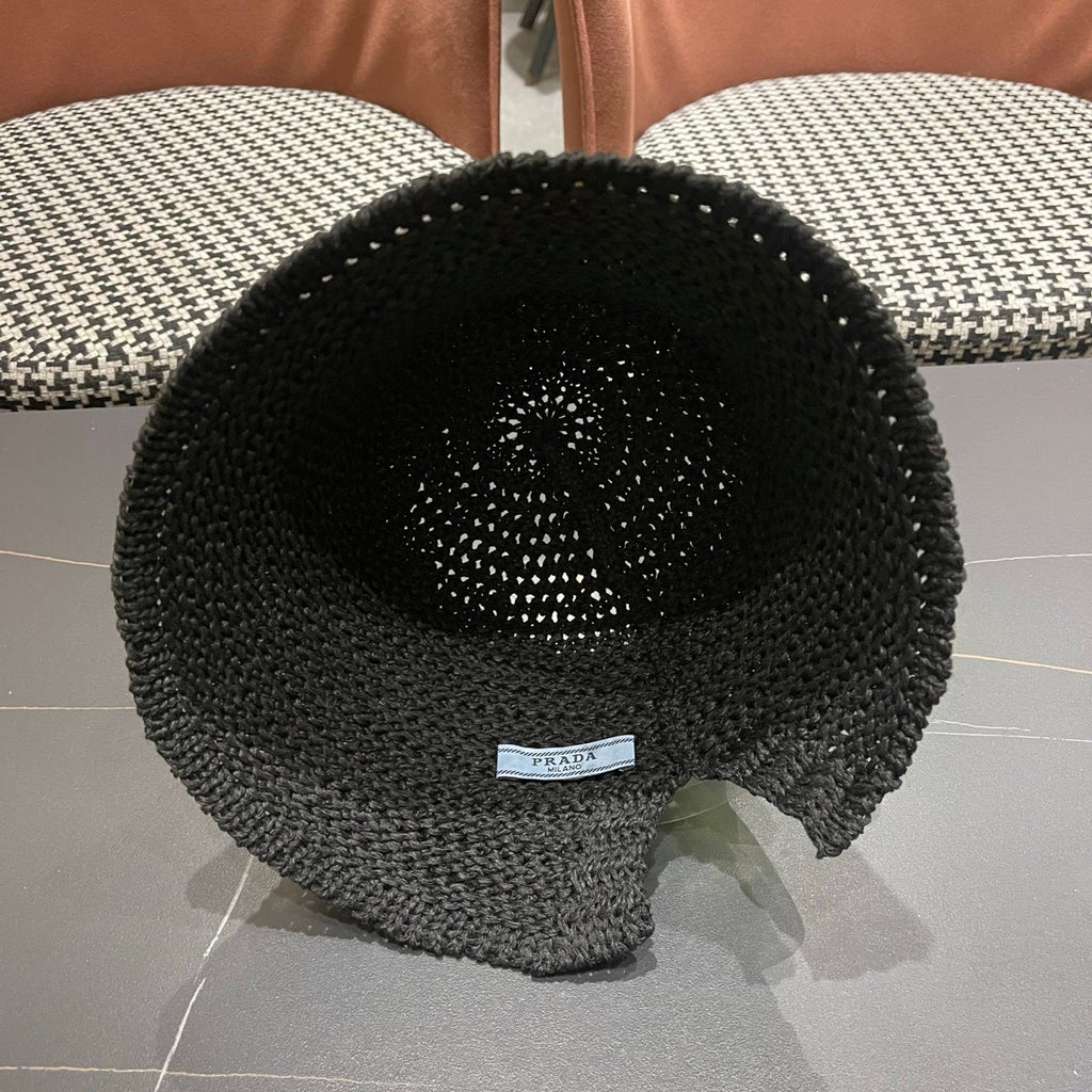 Prada 26 Prada Straw Hat Black Knitted Woolen Fabric 123229