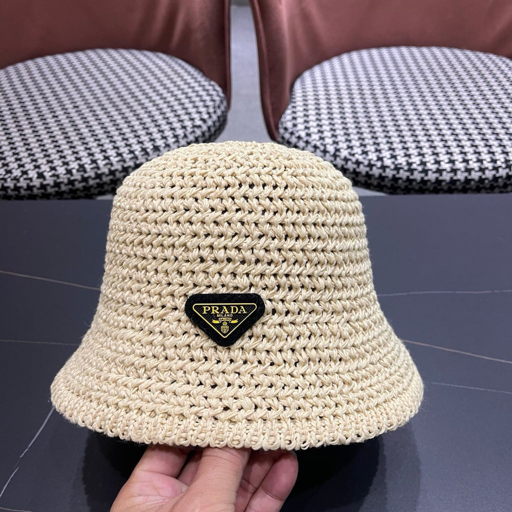Prada 26 Prada Straw Hat Cream Knitted Woolen Fabric 123227