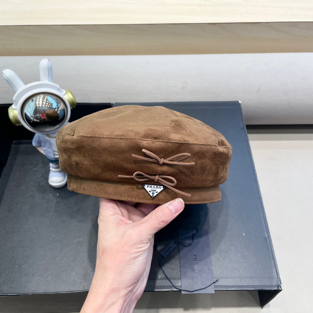 Prada 25 Women's Beret Brown in Cloth 123102