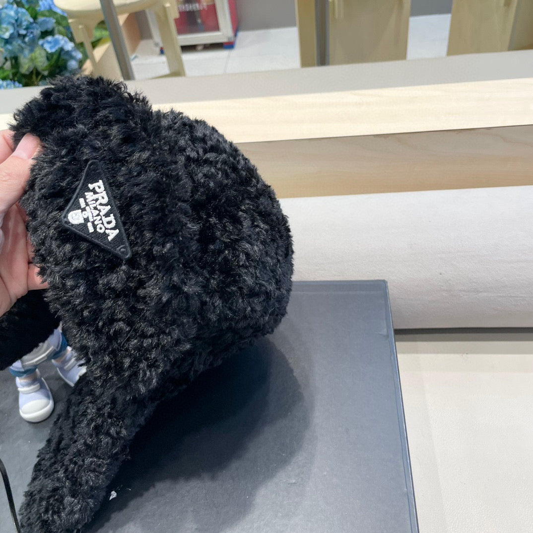 Prada Earflap Hat Black Lambswool 122340