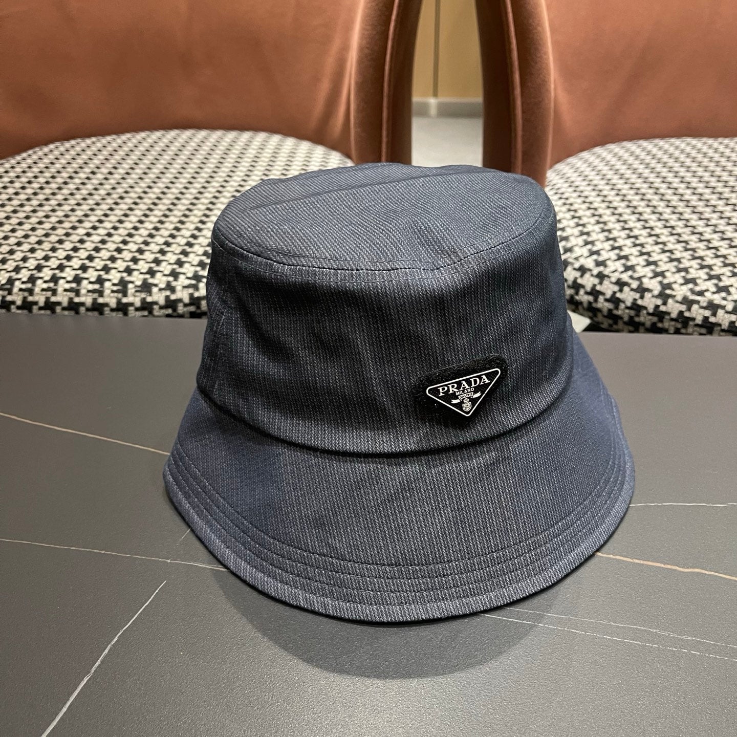 Prada 25 Bucket Hat Navy Blue in Canvas 122133