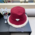 Prada Thickened Warm Fisherman Hat Red in Bulrush and Cashmere Fiber 125802