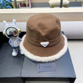Prada Thickened Warm Fisherman Hat Brown in Bulrush and Cashmere Fiber 125801