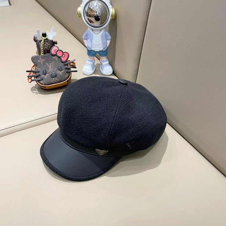 Prada Women's Beret Hat Black in Tweed 125768