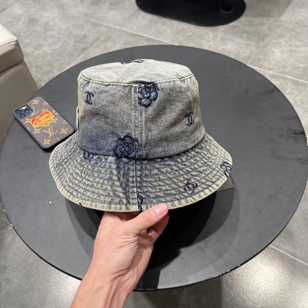 Chanel Washed Grey Denim Vintage Bucket Hat 192316