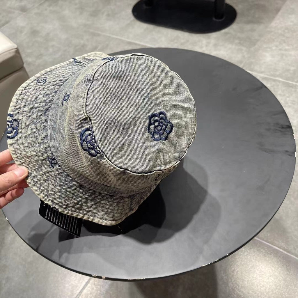 Chanel Washed Grey Denim Vintage Bucket Hat 192316