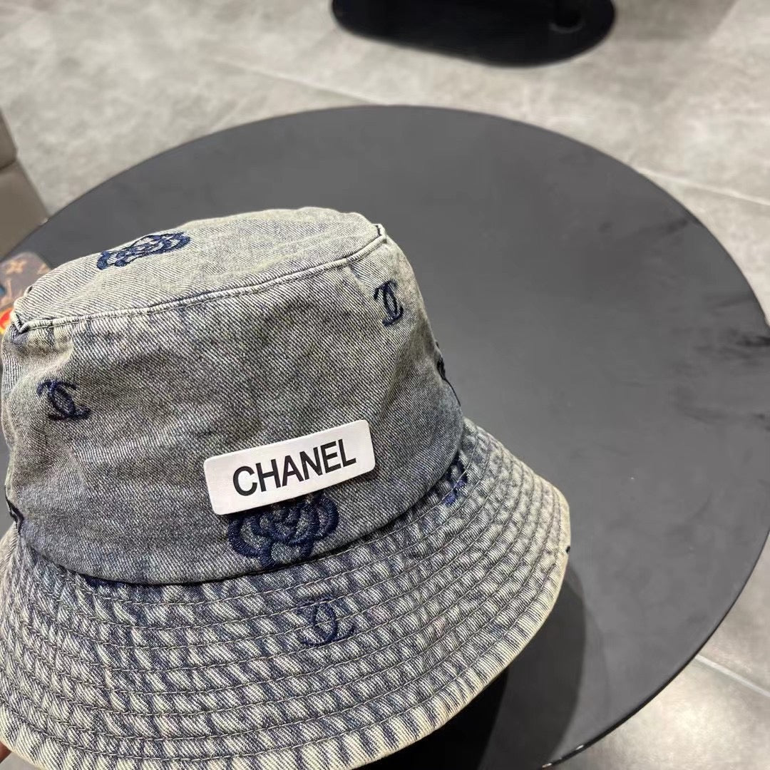 Chanel Washed Grey Denim Vintage Bucket Hat 192316
