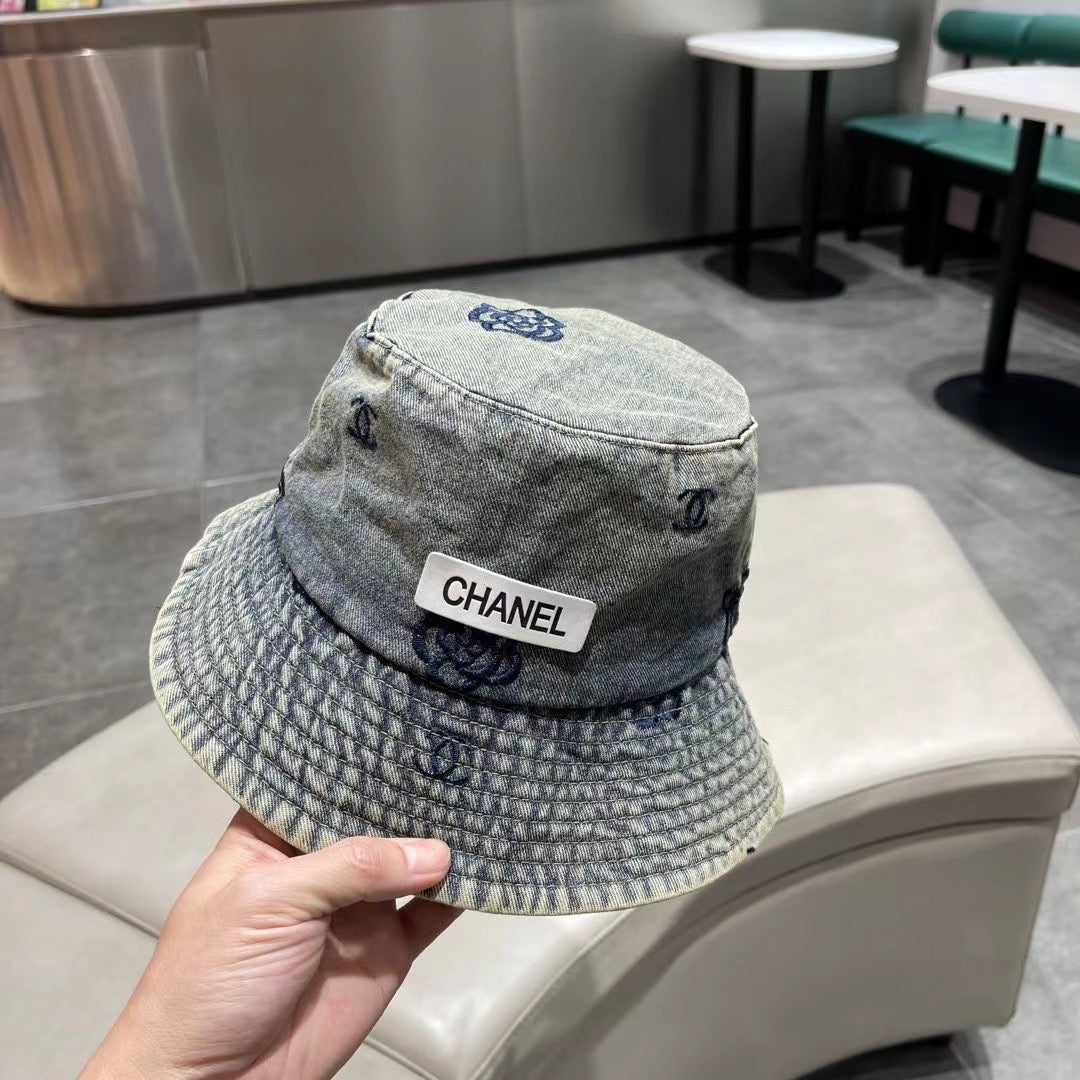 Chanel Washed Grey Denim Vintage Bucket Hat 192316