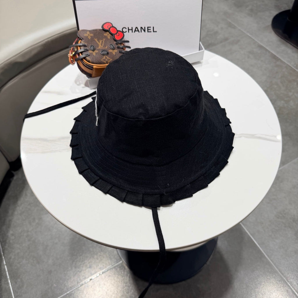 Chanel Japanese Style Strappy Bucket Hat Black in Linen 192309