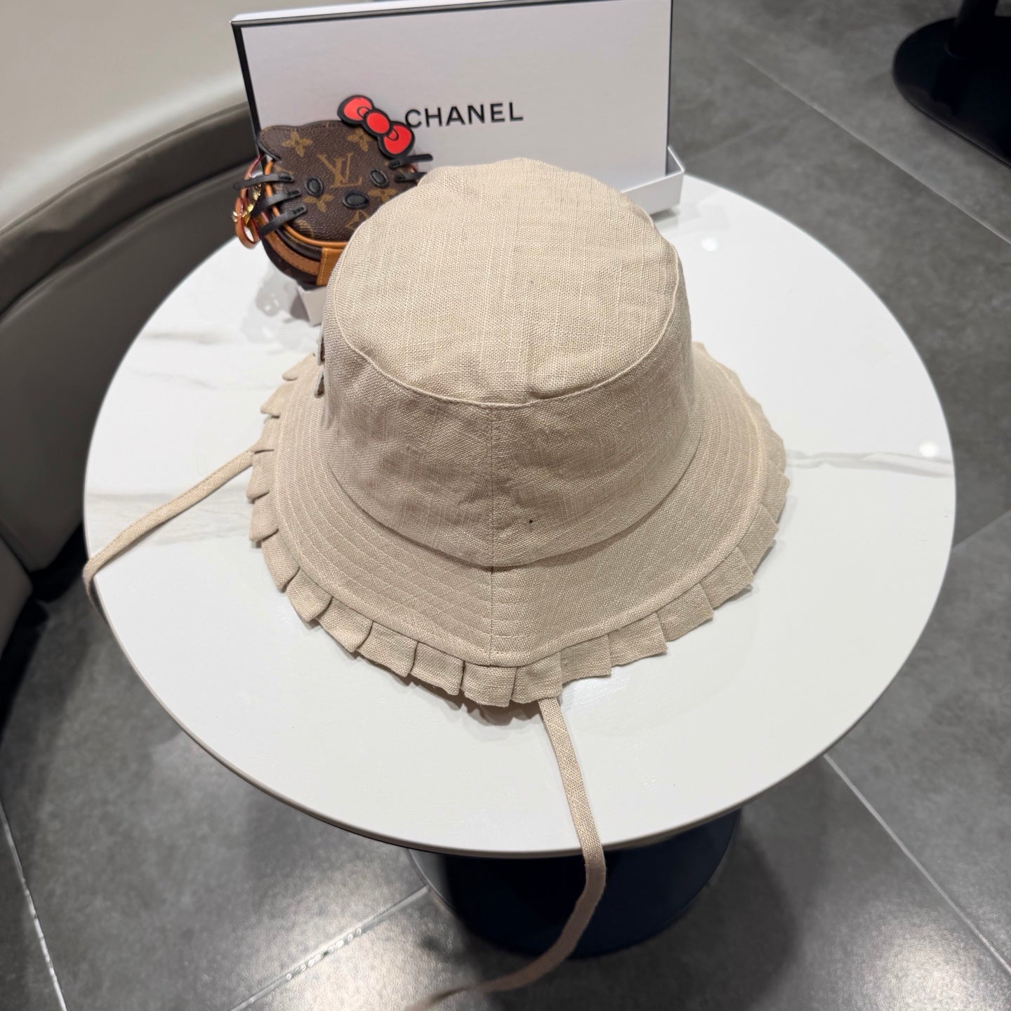 Chanel Japanese Style Strappy Bucket Hat Cream in Linen 192308