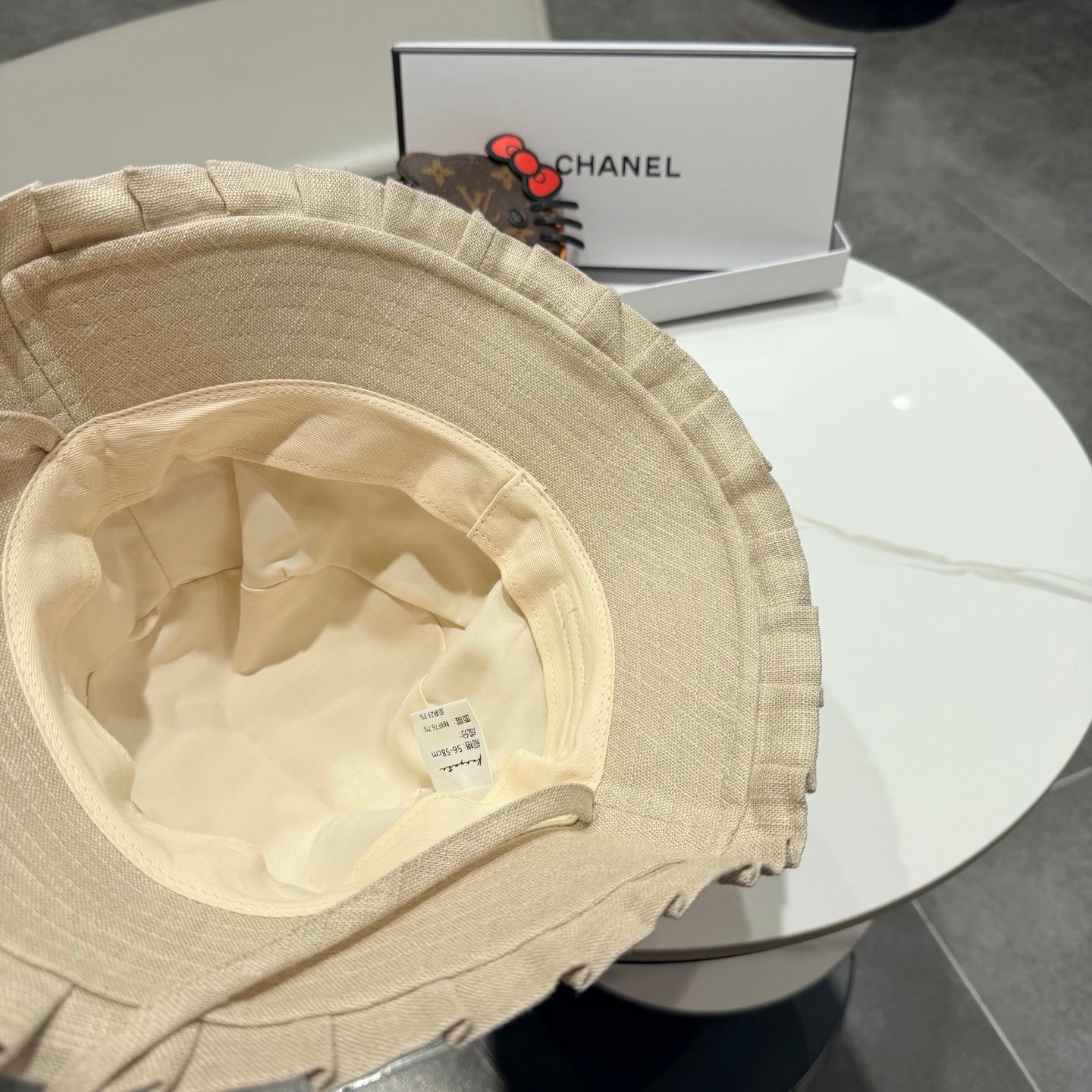 Chanel Japanese Style Strappy Bucket Hat Cream in Linen 192308