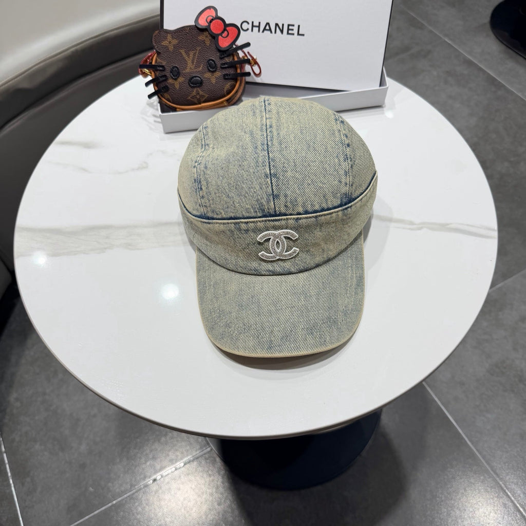 Chanel Vintage Washed Gray Denim Baseball Cap 192307