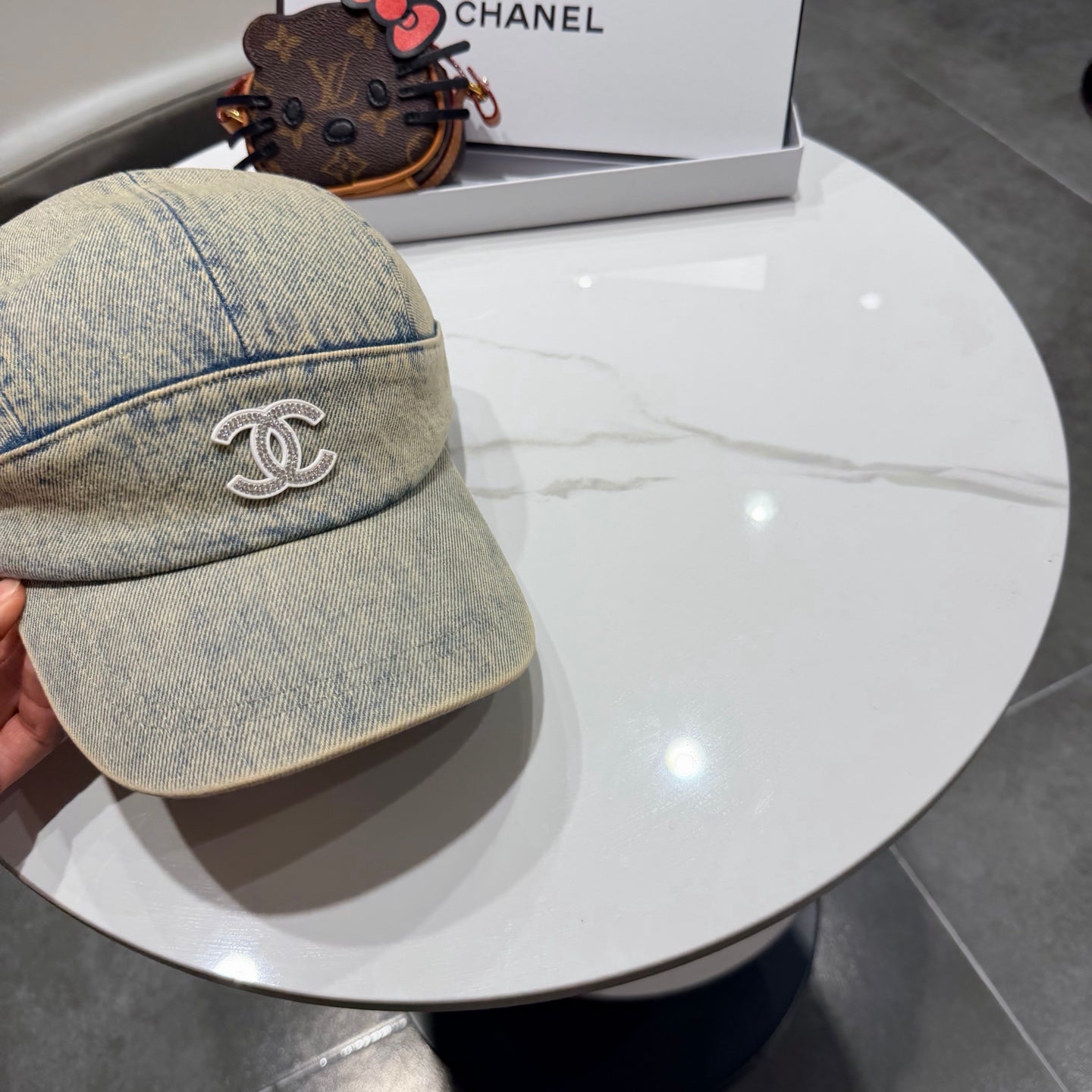 Chanel Vintage Washed Gray Denim Baseball Cap 192307